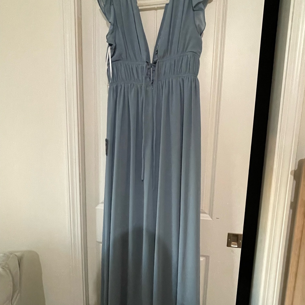NWT Lulus I'm All Yours Slate Blue Ruffled Maxi Dress - Size L - Picture 6 of 7